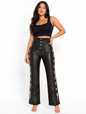 Custom-Made Leather Front / Denim BackMotorcycle Pants – Approx. Size 4